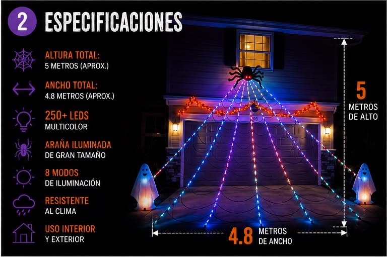 Telaraña Gigante LED con Araña Iluminada 🕷️🎃