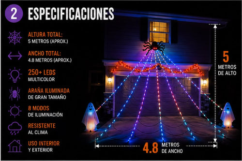 Telaraña Gigante LED con Araña Iluminada 🕷️🎃